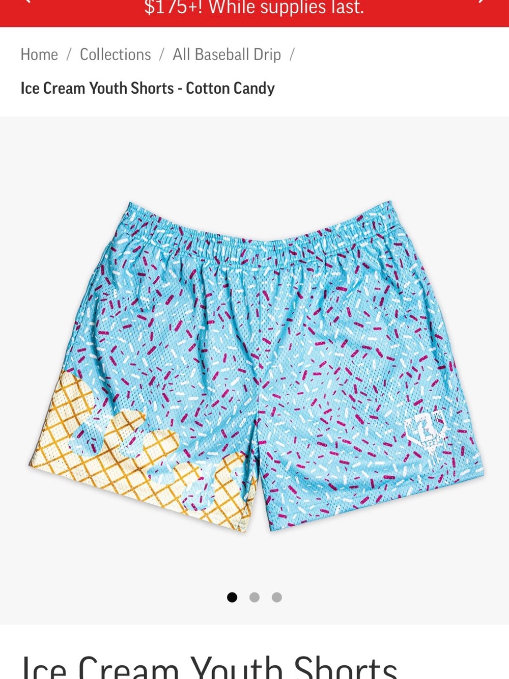Baseball Lifestyle 101 Ice Cream Youth Shorts - Cotton Candy Blue